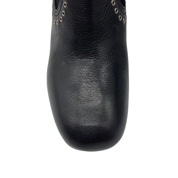 MIU MIU BLACK / SILVER STUDDED LEATHER PULL ON ANKLE BOOTS - Picture 5 of 10
